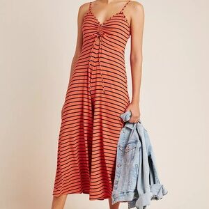 Anthropologie Lissa Wide Leg Striped Jumpsuit Orange Navy